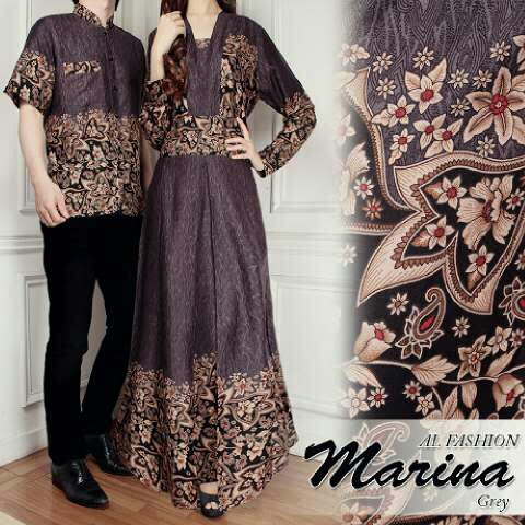 Batik Couple Marina Abu, batik couple, batik pria, kemeja batik couple, kemeja batik wanita. gamis