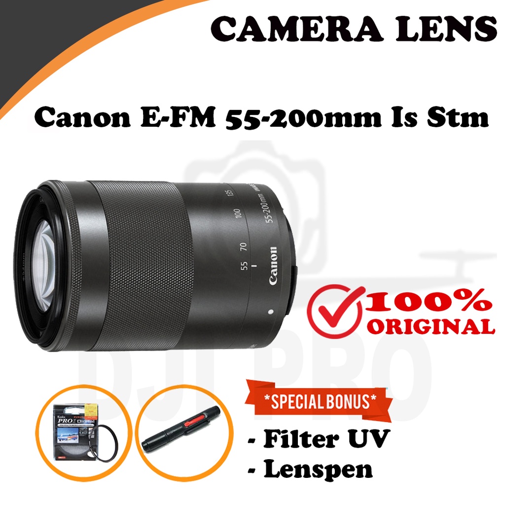 Lensa Tele Canon EF-M 55-200mm Is Stm Mirrorless EOS M M10 M3 M100 M5 EOS M50