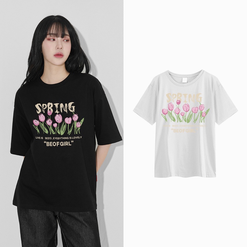 Graphic Tee Oversize Kaos Lengan Pendek Korean Style Baju Wanita Hitam Printed T-shirt