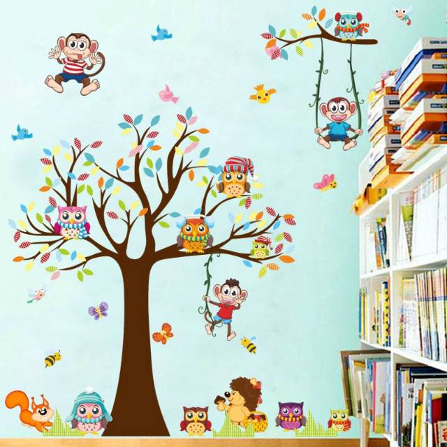 Wallsticker Transparan Tree Owl Monkey stiker dinding Wallsticker Transparan Tree Owl Monkey stiker dinding
