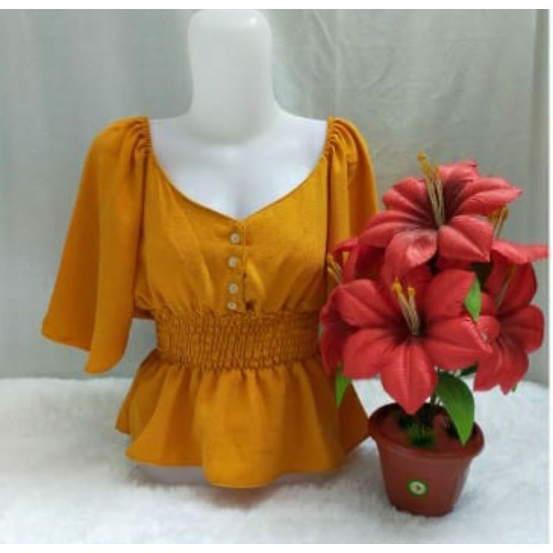 ilona blouse v kancing 3 kerut pinggang