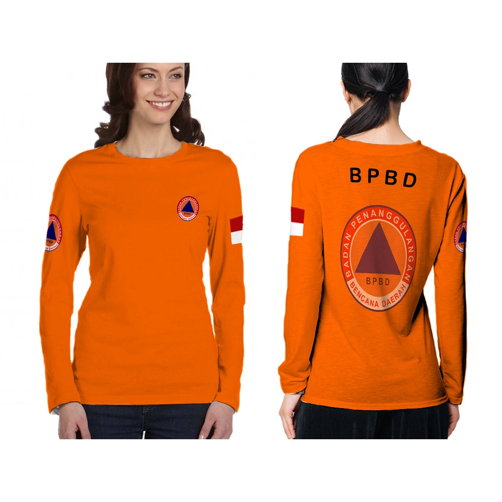 [Riashop] Kaos BPBD Wanita | Kaos BPBD Lengan Panjang | Kaos BPBD Orange