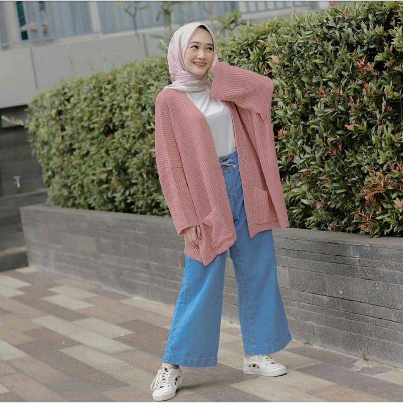 OVERSIZE LAVELLA RAJUT KARDIGAN RAJUT PREMIUM-Dasty pink
