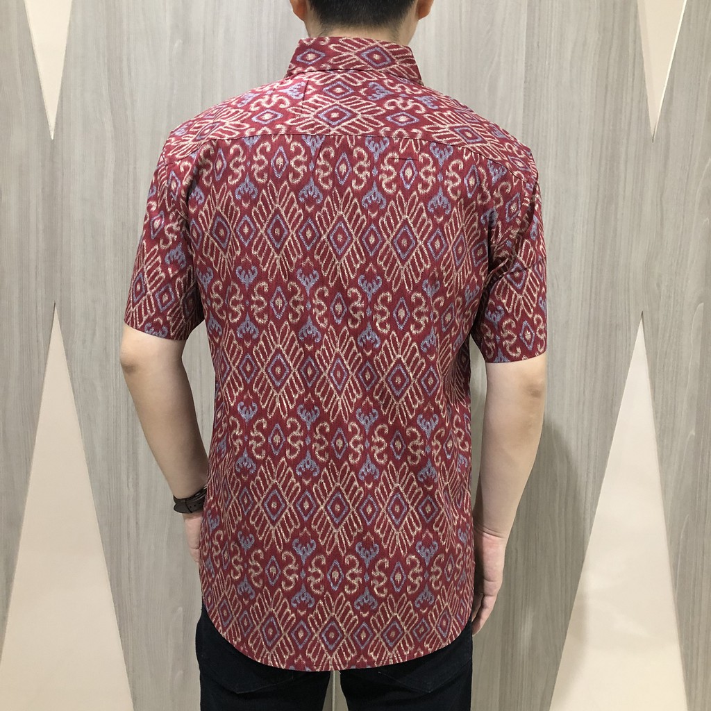 [GRIDLINE - R070 Maroon] Kemeja Batik Pria Katun Lengan Pendek Regular songket seragam keren lebaran best premium tebal adem