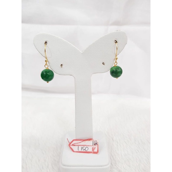 AT1816N196N anting permata batu giok jade hijau sembur emas kuning asli berat 1.150 sama mata 3.550 