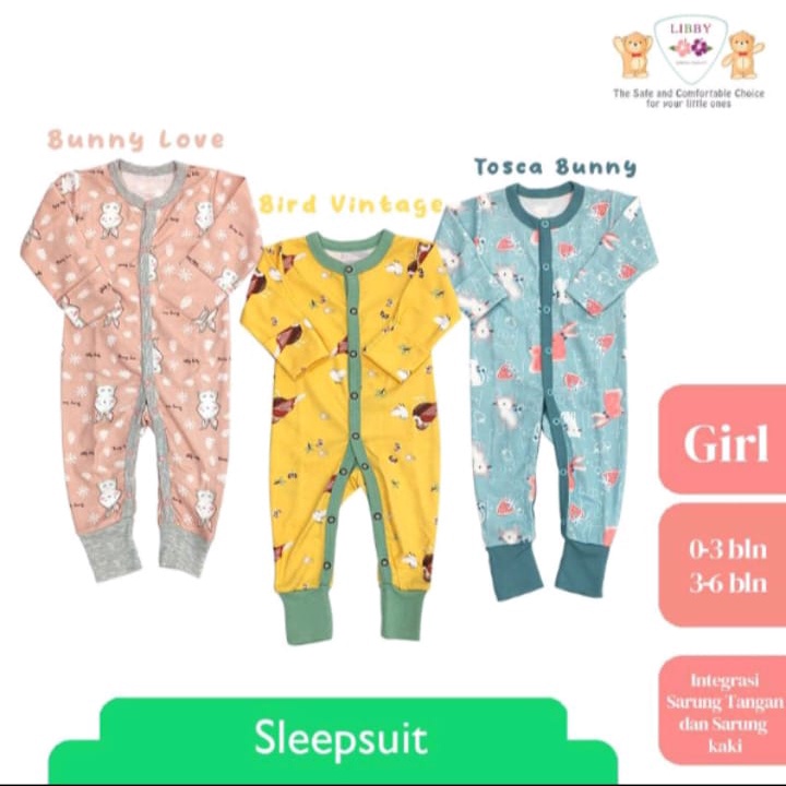 Libby Baby Sleepsuit Kancing Print Premium Motif Isi 1pcs / Sleepsuit Anak Bayi