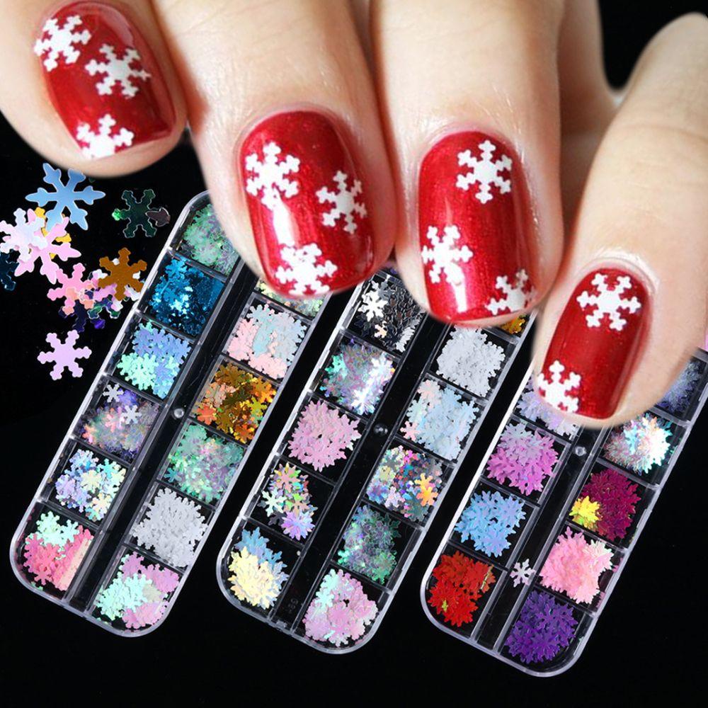 Preva 12warna/kotak Payet Kuku Penjualan Panas 3D DIY Manicure Snowflakes