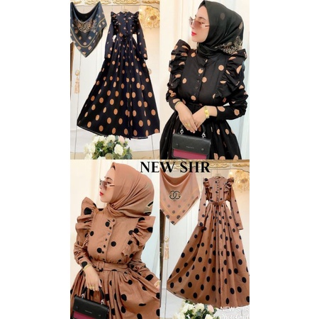 COD !! READY NEW SHR ORI 100% DRESS MAXI KATUN LINEN POLKA DOT REMPEL PREMIUM EID MUBAROK SYAHIRA EDISI LEBARAN-8