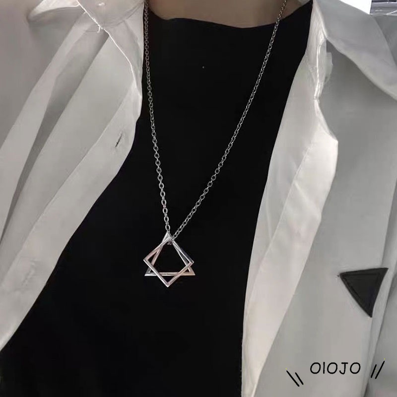 Kalung Dengan Liontin Bentuk Segitiga Geometris Bahan Titanium Steel Gaya Hip Hop Untuk Unisex - ol