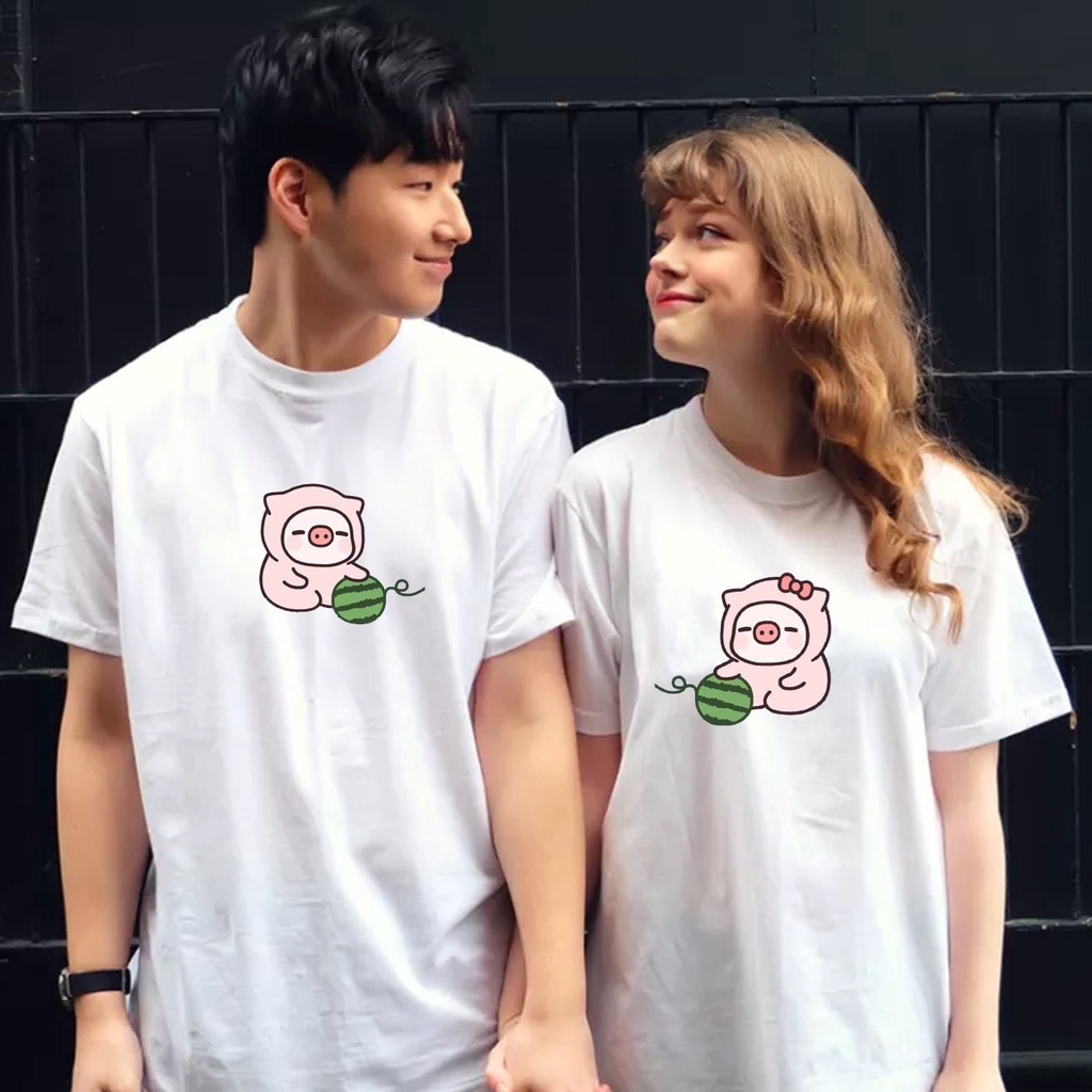 MYSTIQUE.ID-BAJU KAOS COUPLE PIG SEMANGKA T-SHIRT LUCU DAN AESTHETIC