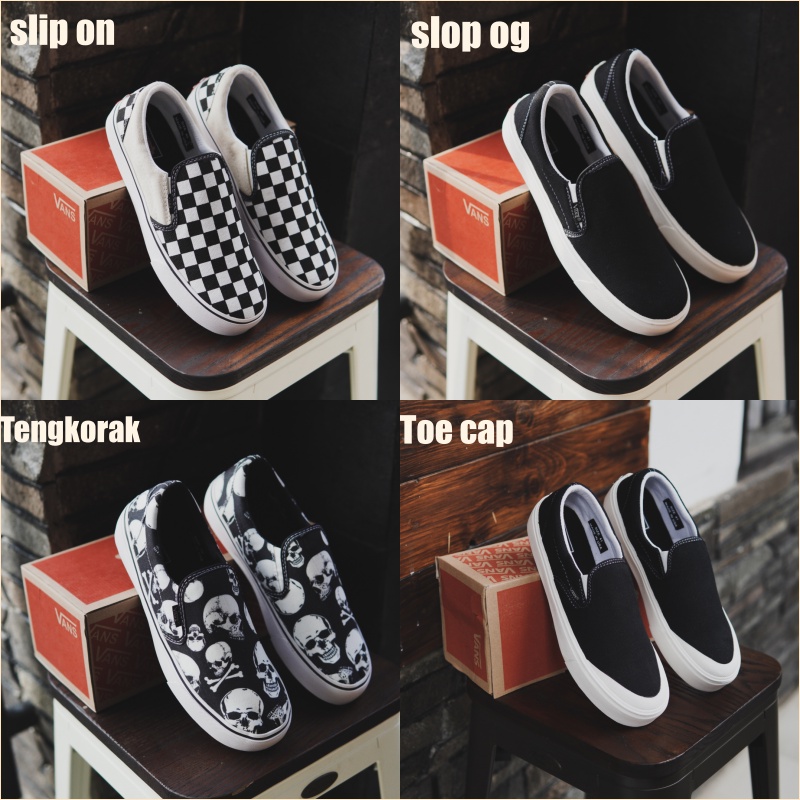 Bisa cod Sepatu Vans Slip On clasic sepatu pria checker board berbagai macam motif tengkorak, catur, og, toecap untuk kuliah dan traveling