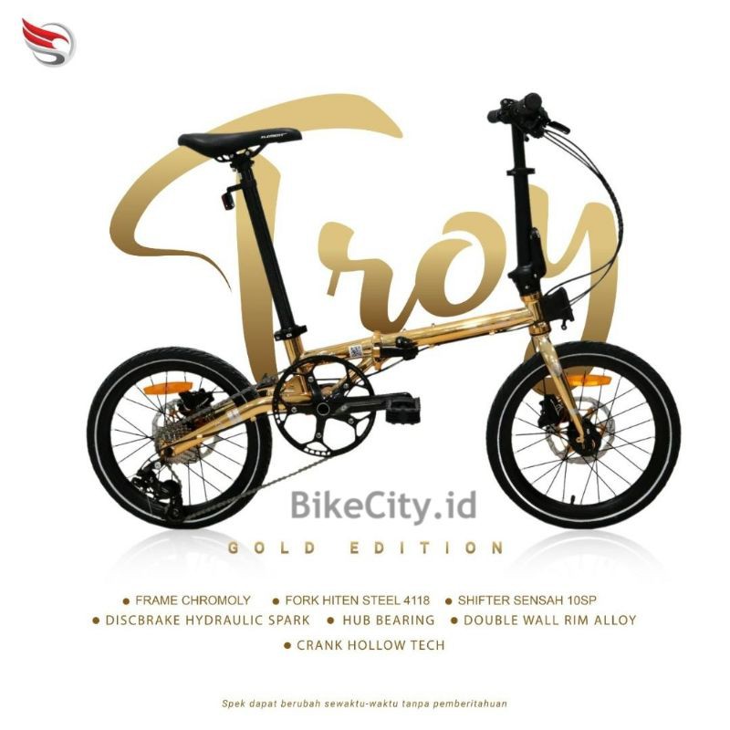 Sepeda Lipat ELEMENT TROY X 10 Speed 16 Inch GOLD EDITION