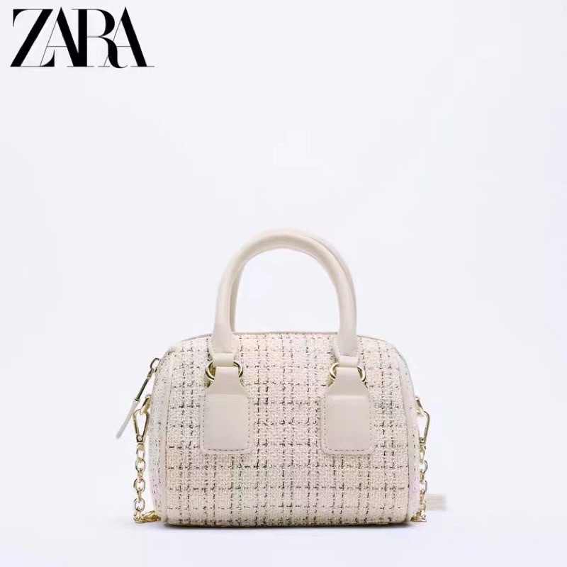 zara tweed double handle bag