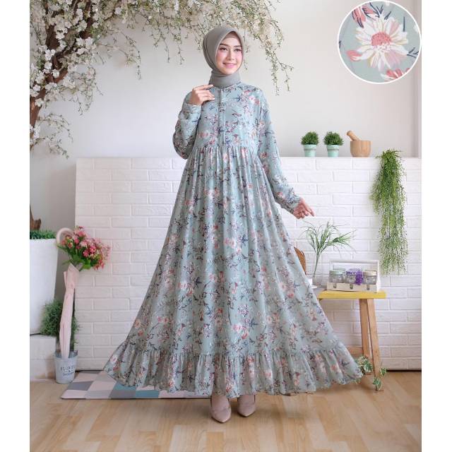 Dress Pesta Ceruty Babydoll Gamis Motif Bunga Termurah Best Seller