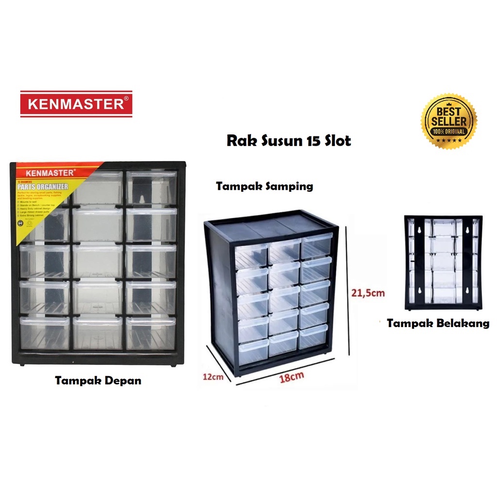 Kenmaster Rak Susun 15 Slot / Slot Drawer Rak Komponen Laci Partisi / Rak Drawer Kotak Susun 15 Slot Part Organizer Laci Sparepart