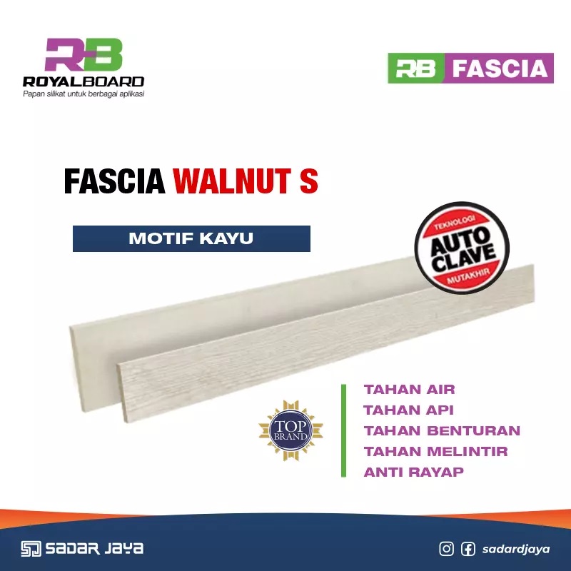 Royalboard Fascia Walnut S Papan Lisplang 10cm 20cm 30cm Motif Kayu GRC Panjang 3m 4meter Lisplank