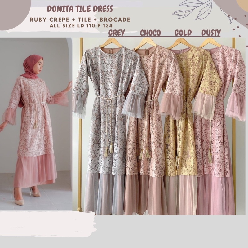 Donita Tile Dress/Dress Tille Ld 106/Dress Brocade/Dress Kombinasi Brukat Tille/Dress Seragaman