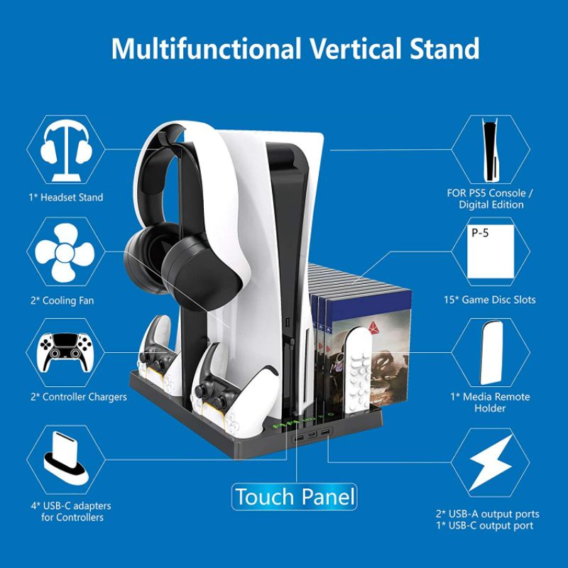 OIVO Vertical Stand with Controller Charging Station &amp; Suction Cooling Fan for PlayStation 5