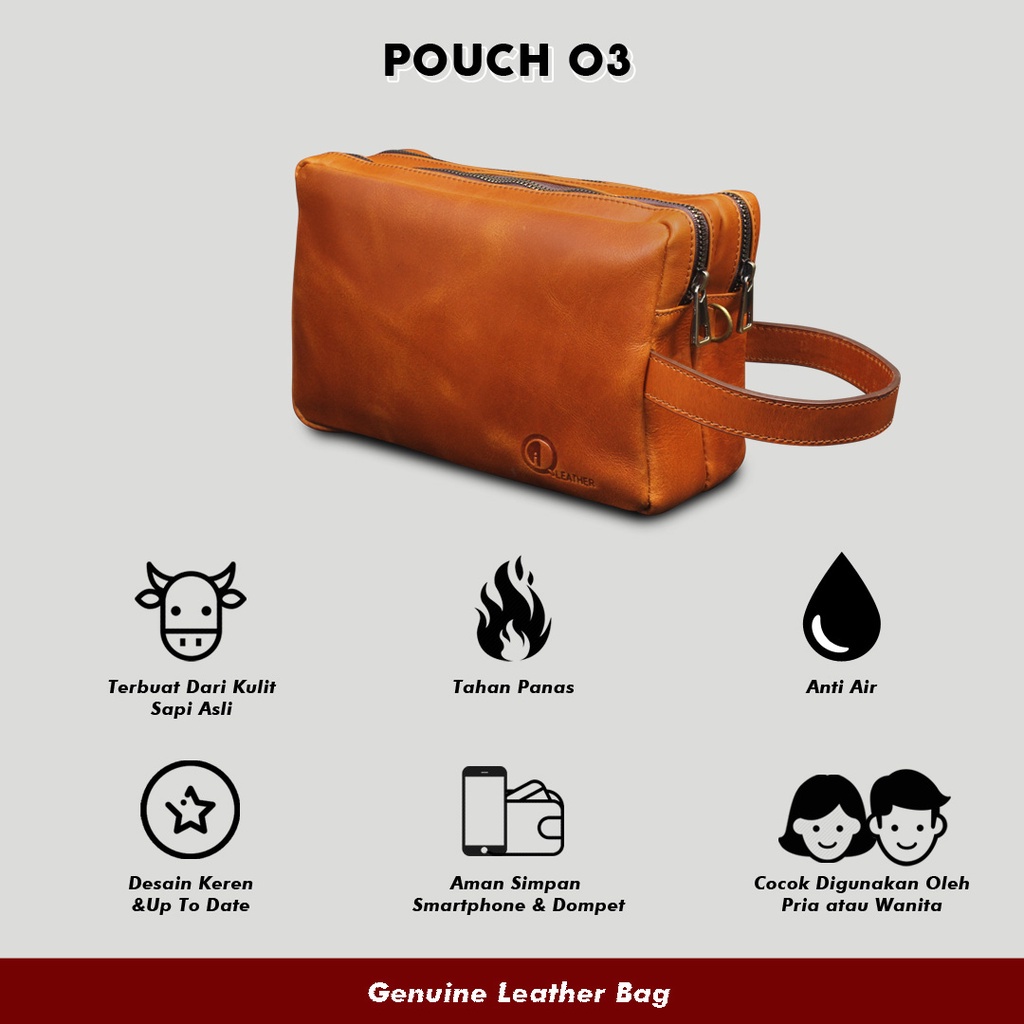 POUCH 3 QI LEATHER - Tas Make Up / Pouch Wanita Bahan Kulit Sapi Asli