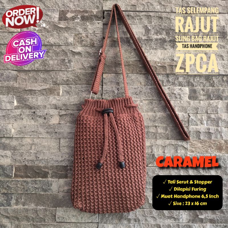 Tas Selempang Rajut Sling Bag Rajut Tas Handphone Premium