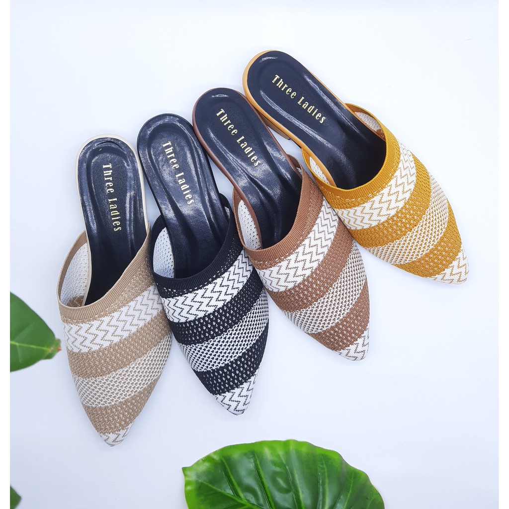 Sendal Flat Wanita Teplek Rajut Merk Three Ladies / Sendal Bakpau