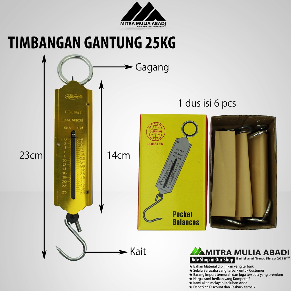 Paket 1/2 Lusin/6PCS TIMBANGAN TARIK-GANTUNG 25KG | 1Dus