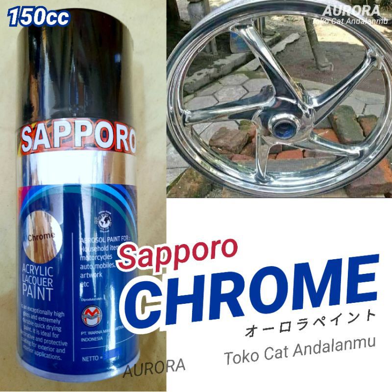 Cat Pilok SAPPORO CHROME 150ml KECIL Crom Chrom Krom Efek Kaca Pilox Pylox Saporo