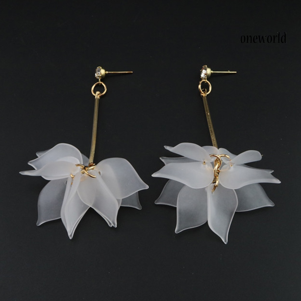 OW@ Sweet Resin Flower Petal Long Dangle Women Stud Earrings Jewelry Valentine Gift