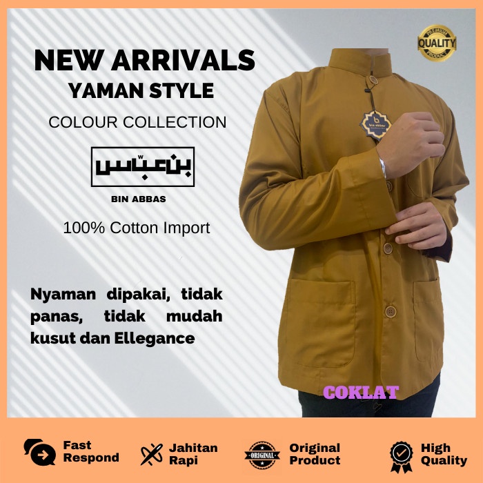 Baju/kemeja Koko Yamani Habaib/hadramaut bin abbas jumbo Coklat