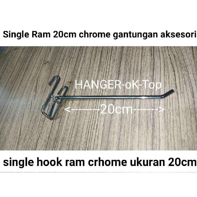 Single ram 20.cm besi chrome tebal gantungan cantol aksesoris display