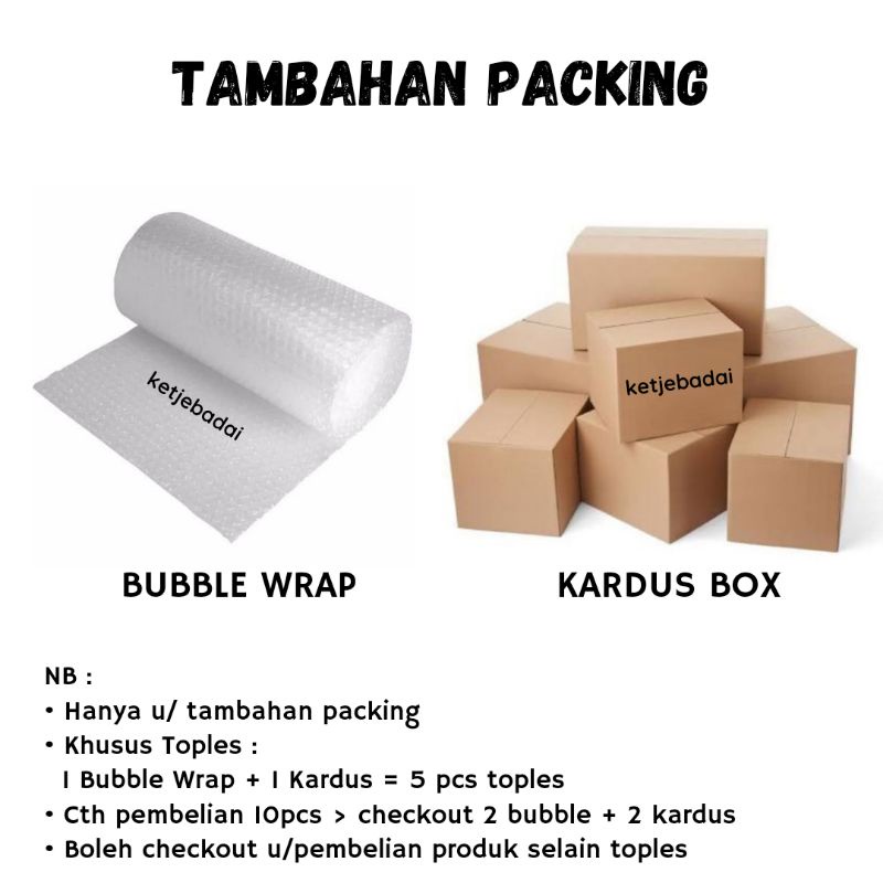 

Extra Bubble Wrap & Kardus Box + Kartu Ucapan / untuk Tambahan Packing agar toples dan paket aman + Kartu Ucapan birthday ultah wedding engagement happy new year christmas natal Ketjebadai