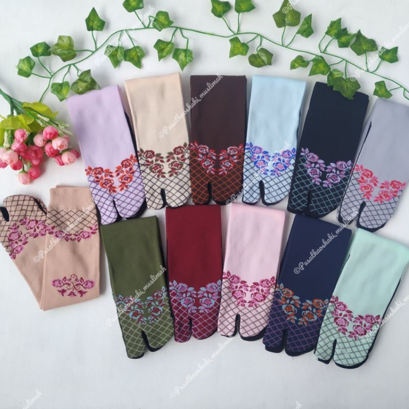 kaos kaki jempol motif bunga jaring