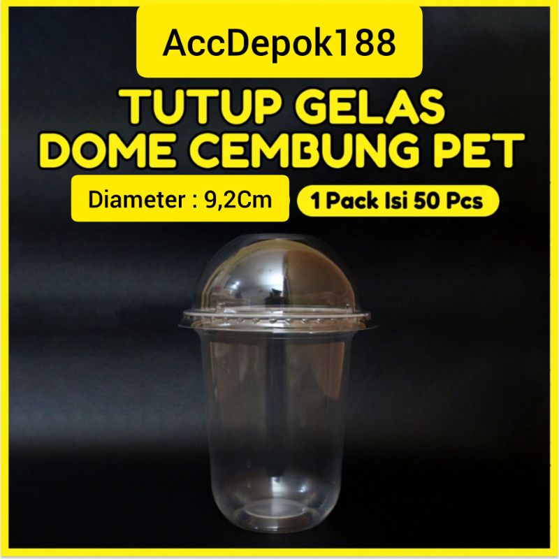 TUTUP CEMBUNG POLOS BAHAN PET / LID CUP GELAS OVAL ISI 50 BUAH