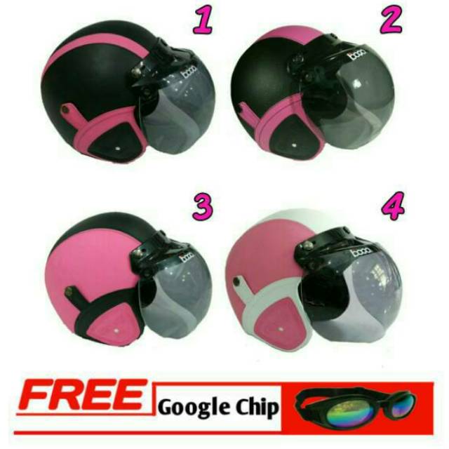Helm Bogo Retro SNI Pink Kaca Bogo Ori Bonus Kacamata Chip