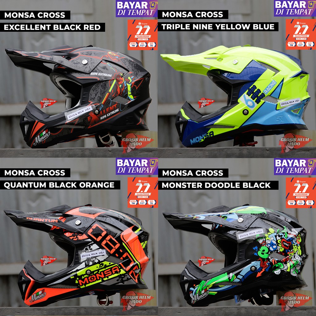 HELM MONSA CROSS MOTIF MONSTER EXTREME_HELM CROSS RINGAN SNI_HELM TRAIL MONSA JPN BUKAN GIX EXTREME_