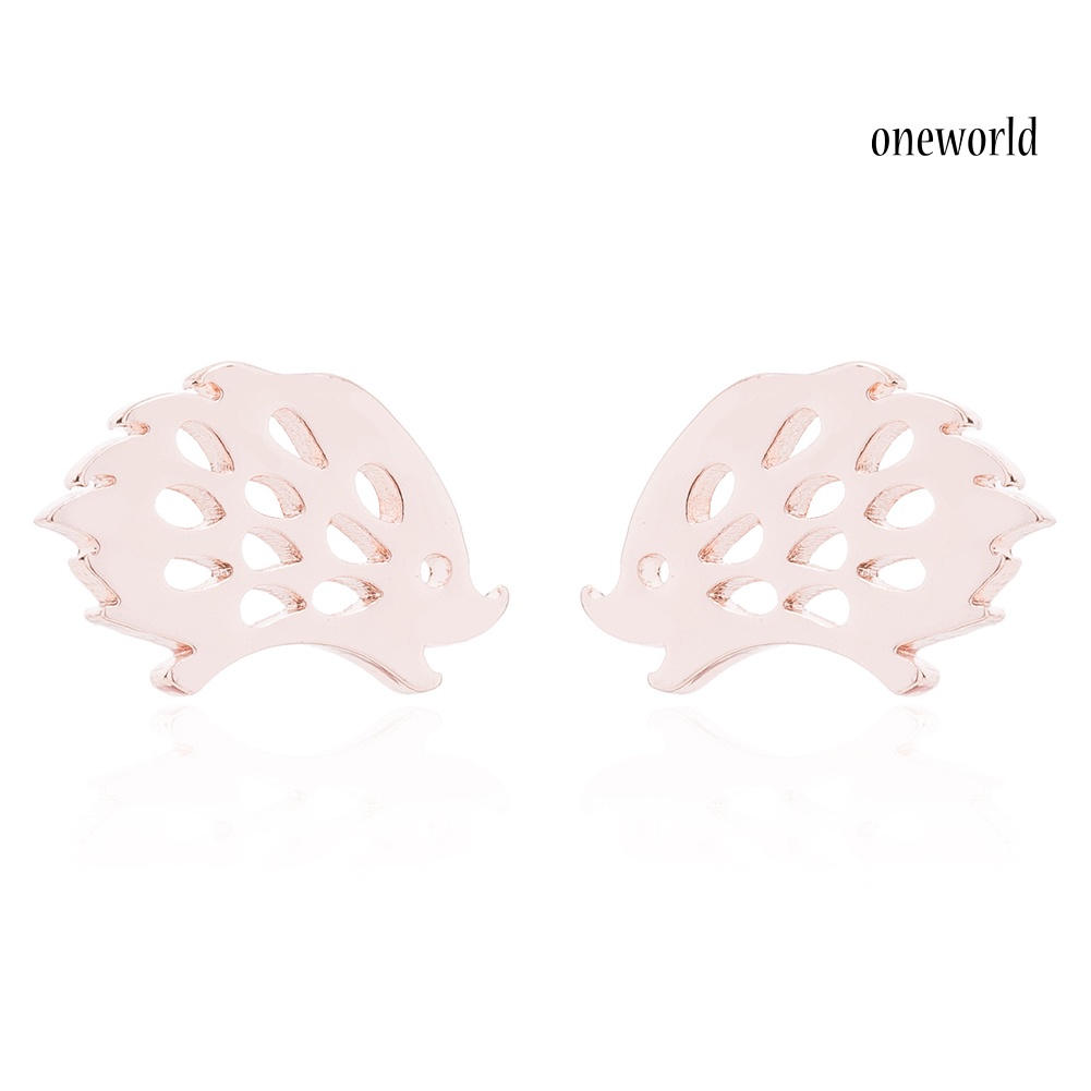 OW@ Stainless Steel Minimalist Hollow Hedgehog Women Stud Earrings Jewelry Gift