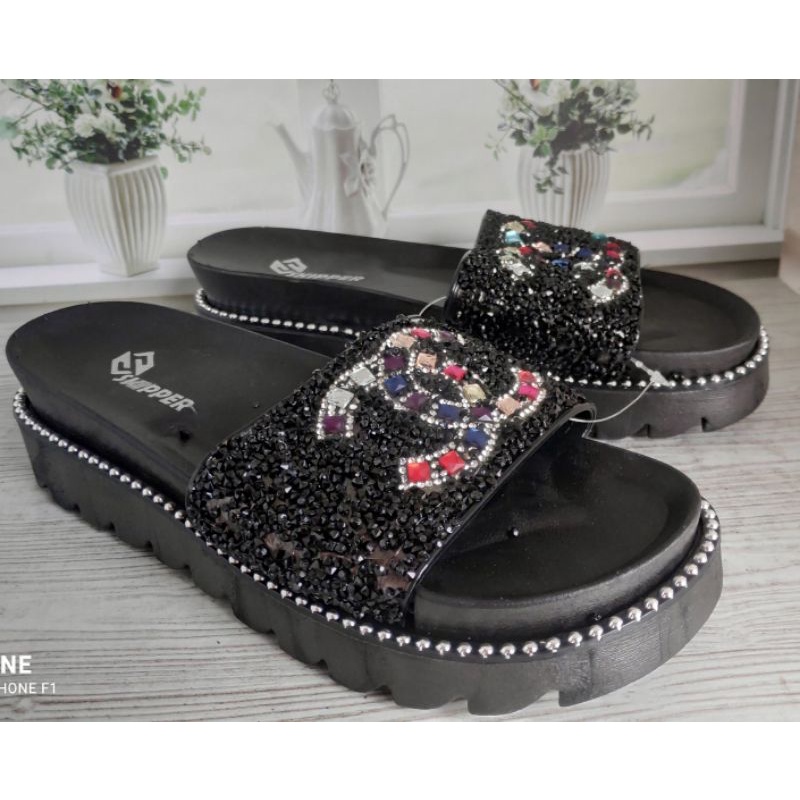 SANDAL KOKOP WEDGES  IMPORT FASHION motif bling-bling size 37-41