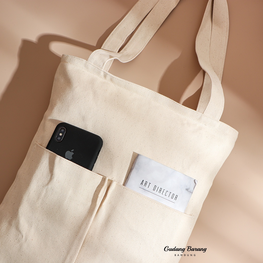 Totebag polos RAHMA totebag Canvas dengan Resleting dan Double Saku Tambahan Di Depan