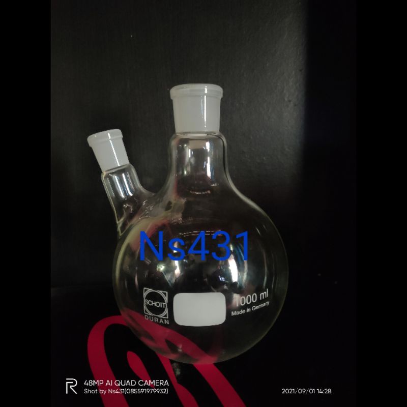 boiling flask 2 neck 1000 ml schott duran / labu didih dua leher 1000 ml  shott Duran