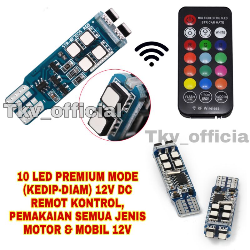 LAMPU LED T10 REMOT PREMIUM LED 10 MATA 12V DC UNIVERSAL/LAMPU SENJA REMOT/LAMPU MOTOR LED REMOT SEN
