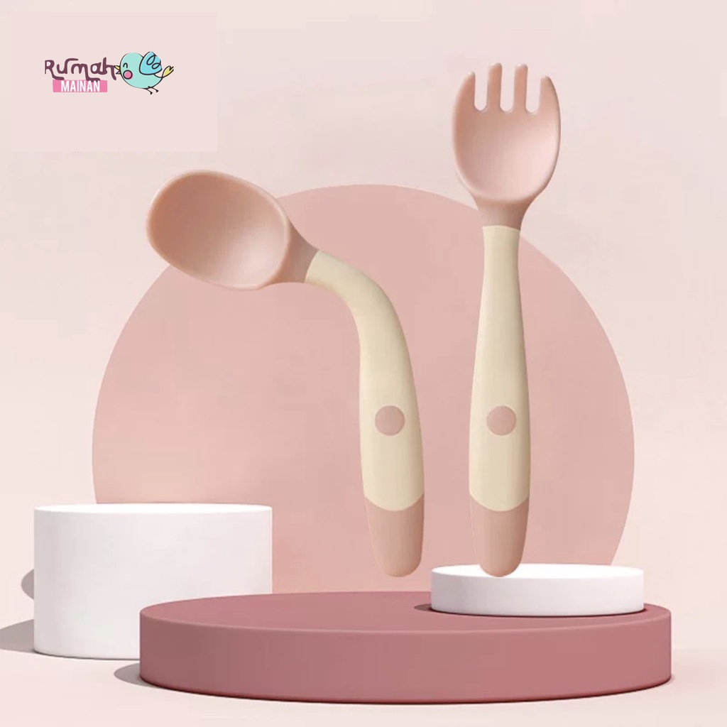 Bpa Free  Sendok Dan Garpu Mpasi Bayi  Baby Spoon Fork Peralatan Makan Bayi Aman Silikon Silicone