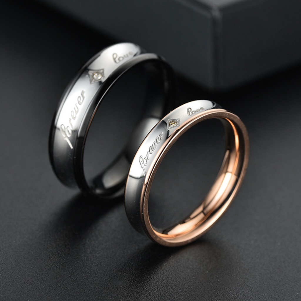 Hu Hu Hu Hu Hu Alat Bantu Pasang Kacamata♡ Perhiasan Cincin Nikah Desain Tulisan Forever Love Hias Berlian Imitasi Untuk Pria