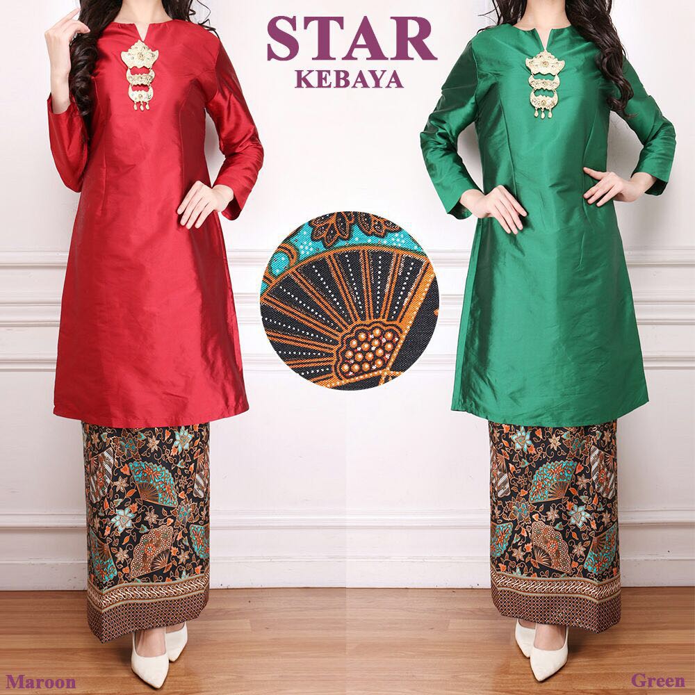 Star Kebaya Baju Kurung Ibu Negara Taveta Marun & Hijau Botol
