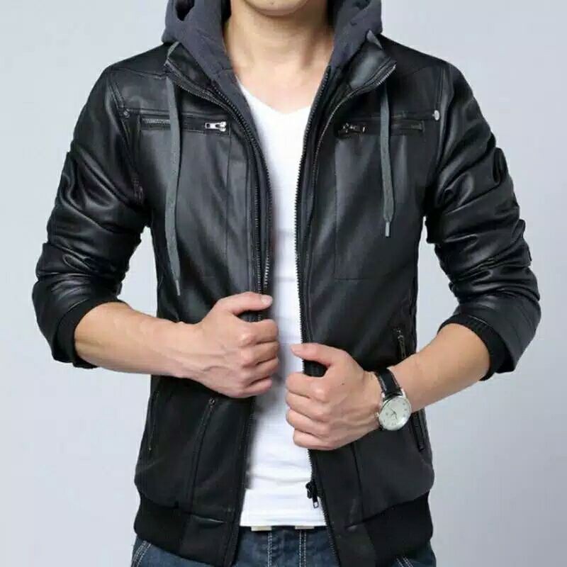 Jaket Kulit Pria Hoodie GGS