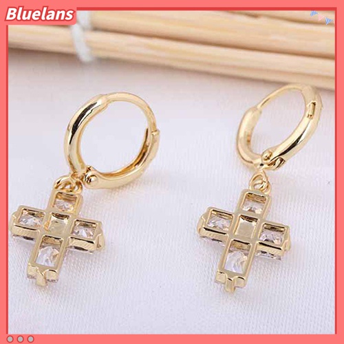 Anting Hoop Model Silang Menjuntai Bahan Cubic Zirconia Untuk Wanita