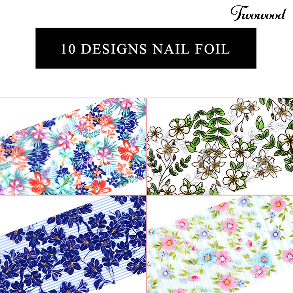 10 Pcs Stiker Kuku Motif Bunga Warna-Warni Gaya Retro Untuk Dekorasi Manicure