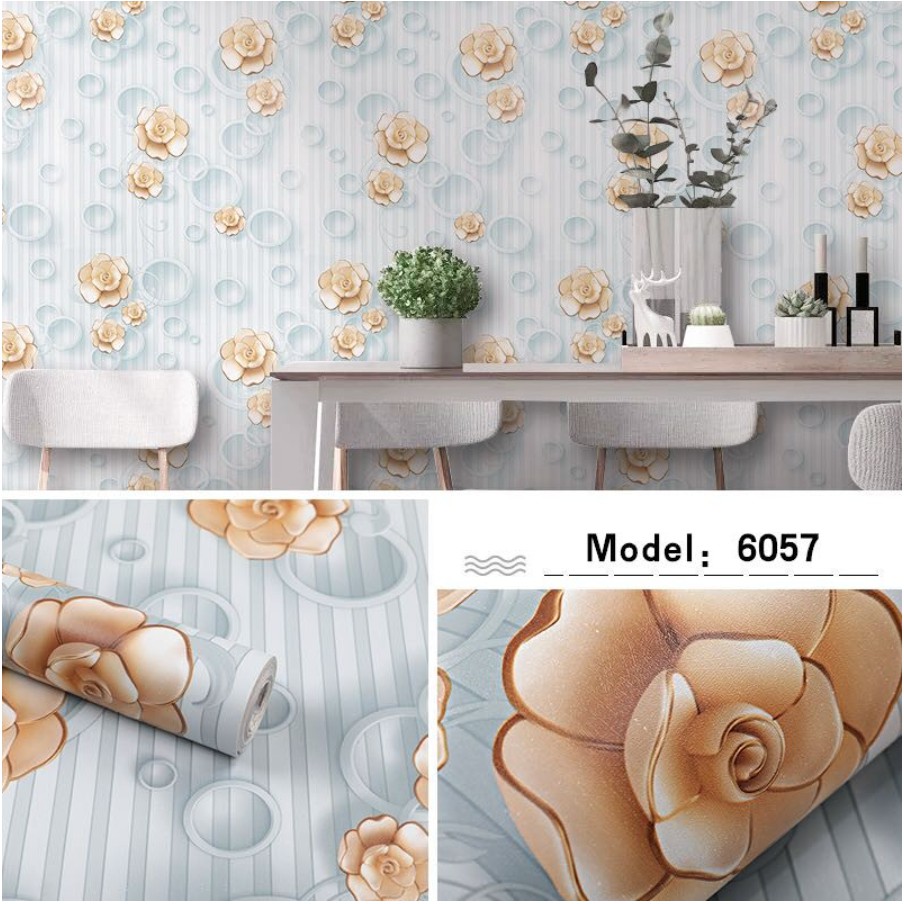 TERMURAH WALLPAPER STICKER 45CM X10M / WALLPAPER DINDING/WALLPAPER 3D 3D BUNGA ROSEGOLD KESAN MEWAH