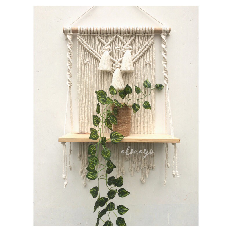 Rak gantung ambalan macrame tassel / rak ambalan tali katun / hiasan dinding