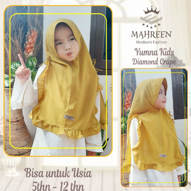 Bergo Yumna kids ORI MAHREEN hijab anak kekinian terlaris terhitz diamond crape SD TK tanggung
