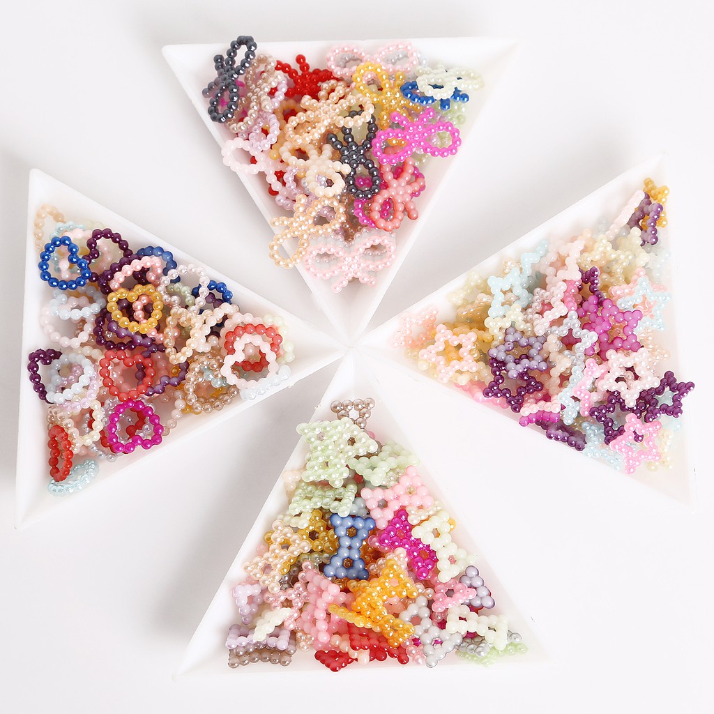 100 pcs Mix Color bow-knot/star/heart Shape Imitation Hollow Beads for Scrapbook DIY Decoration